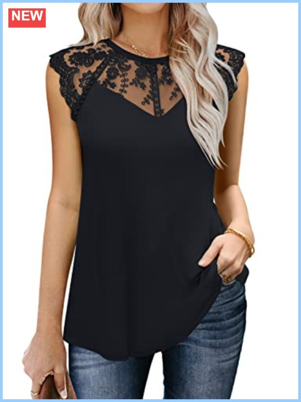 Lace Floral Sleeveless Blouse Women Casual Loose Tank Top Summer